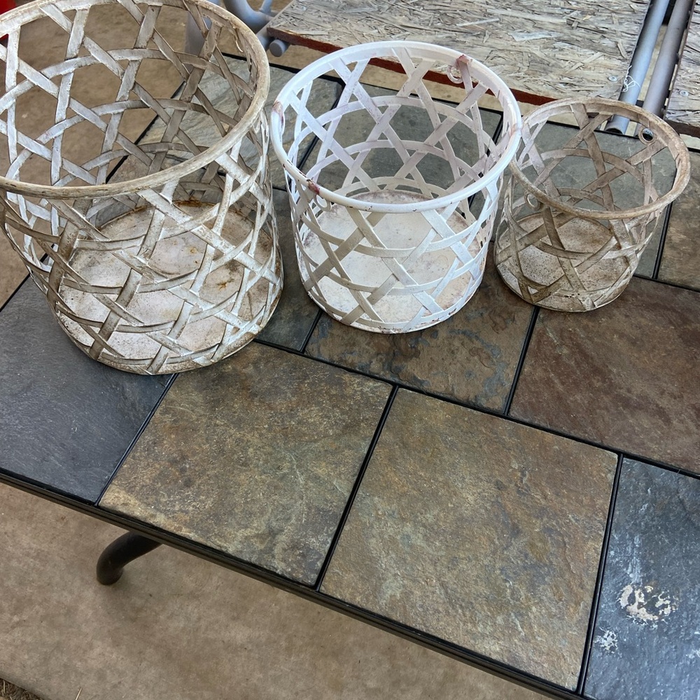 Rustic White Woven Candle Holders Set